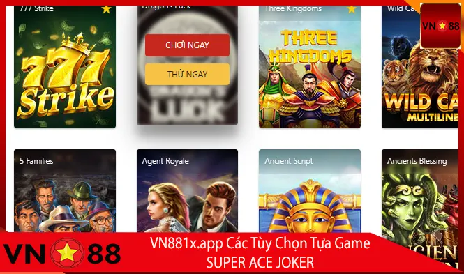 Các tùy giống tựa game SUPER ACE JOKER